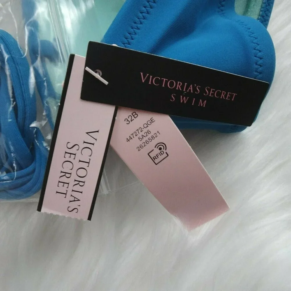 New Victoria's Secret Malta Bandeau Bikini Swim Top Wear Cosmo Blue Swimwear 32B